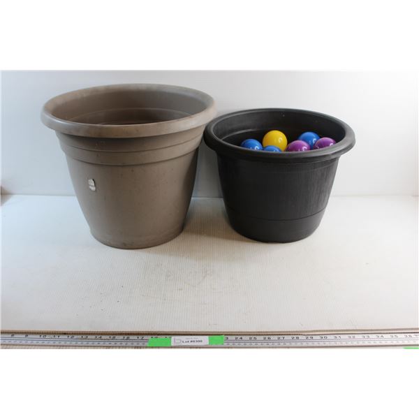 *(2) Plastic Planters and (70) Plastic Balls