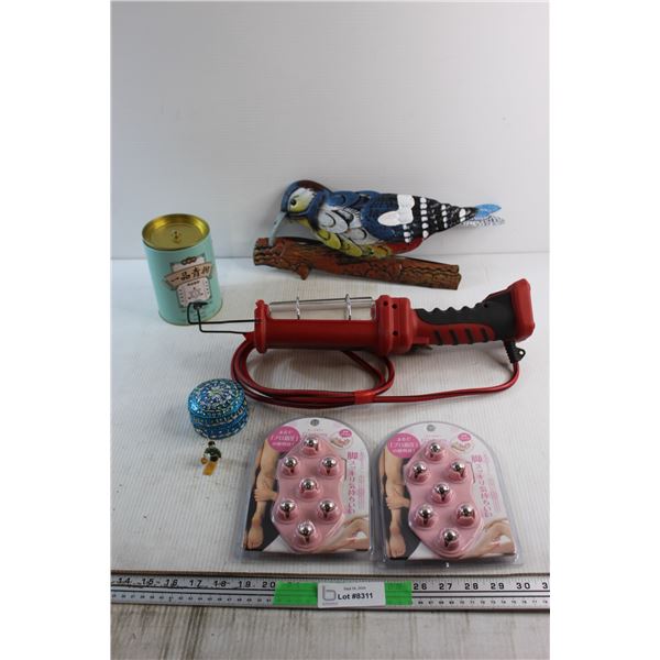 (2) Japanese Q' tcboay Massage Items, Trouble Light, Bird Wall Decoration and Assorted Items