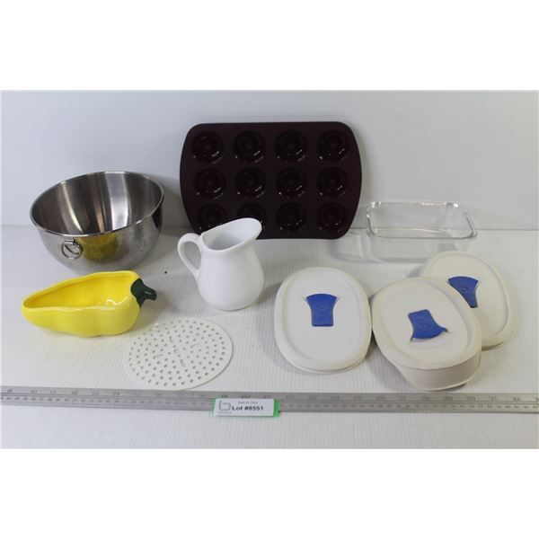 Epicure Brand Donut Maker - Plastic Lids - Glass Food Container - Stainless Steel Bowl - Ceramic Pep