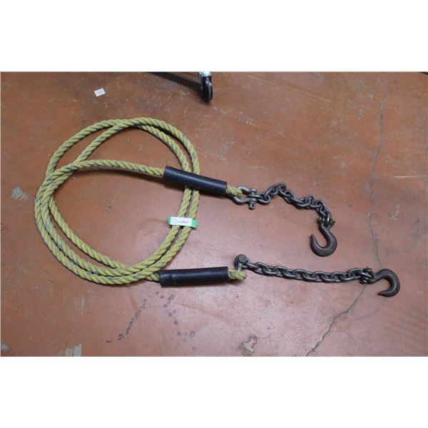 19' - 1" Nylon Tow Rope w/Chain & Hook Ends
