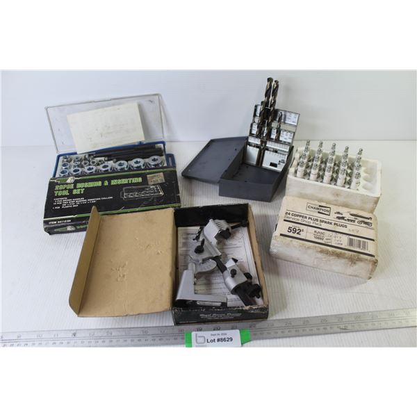 20 Piece Bushing & Insertion Tool Set - Partial Drill Bit Set - (20) Champion Spark Plugs - Drill Gr