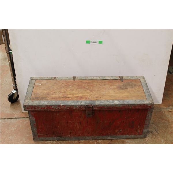 * Red Wooden Chest - Some Wear Hinges Broken 33 1/2" x 12" x 15" High