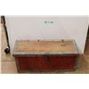 Image 1 : * Red Wooden Chest - Some Wear Hinges Broken 33 1/2" x 12" x 15" High