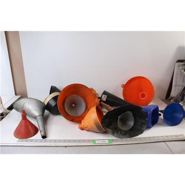 Assorted Oil and Automotive Fluid Funnels - As is