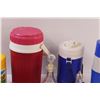 Image 3 : (4) Assorted Thermos, (2) Salt & Pepper Shakers, (2) Vinegar Jars