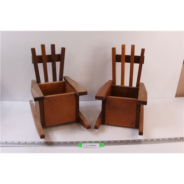 (2) Wood Rocking Chair Planters - 14" x 14" x 9"