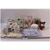 Image 1 : Lot: Pitcher, 25th Anniversary Salt & Pepper Shakers, (3) Mugs, Blue Ashtray, (3) Corelle Tea Cups, 