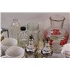 Image 3 : Lot: Pitcher, 25th Anniversary Salt & Pepper Shakers, (3) Mugs, Blue Ashtray, (3) Corelle Tea Cups, 