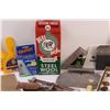 Image 4 : Lot: Steel Wool, Sandpaper, Drywall Tape, Minerals & Rocks Chart, Putty Knife, Misc.