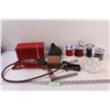 Image 1 : Shop Lot: (3) Wire Rolls (16. 12. 10 Gauge), Road Side Hazard Box, Foot Air Pump, Staple Gun, Square