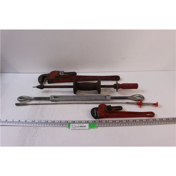 (2) Pipe Wrenches - 10" & 16", Puller, Grabber
