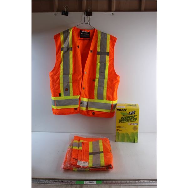 (2) Safety Vests - Size XXL and Moldex Disposable Foam Earplugs