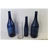 Image 3 : (3) Blue Glass Bottles - Brass Candle Snuffer & Rake - Wine Glass - Glass Vase - Vintage Egg Beater