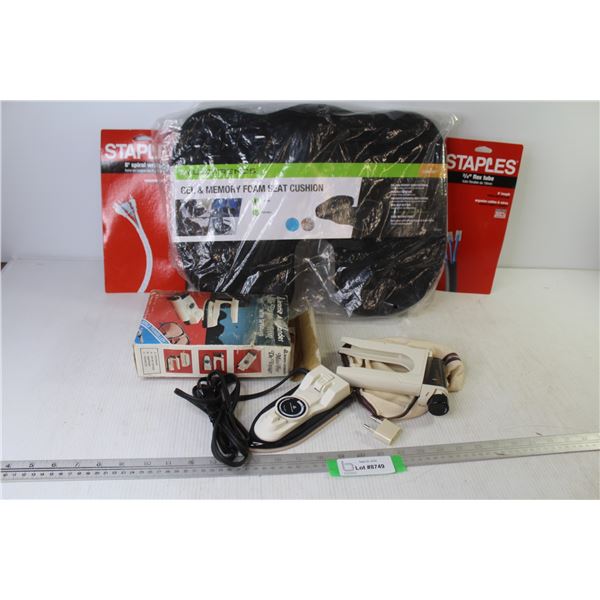 Gel & Memory Foam Seat Cushion - Mini Travel Iron (working) - Staples Flex Tube & Wire Wrap (NIB)