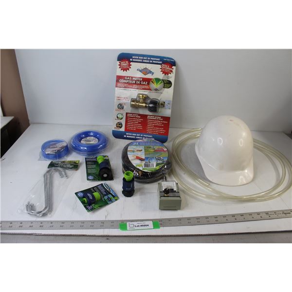 Hard Hat, Clear Plastic Hose, Tuning Meter, Gas Meter, 3L Foot Pump, Assorted Gardening Hardware