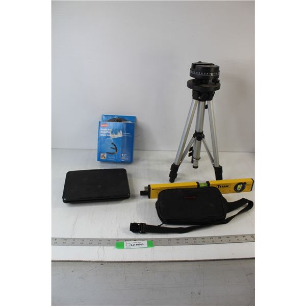 DVD Player - Untested, Air Canada Fanny Pack, Camera Stand, Laser Level - Tested Works, Hands Free M