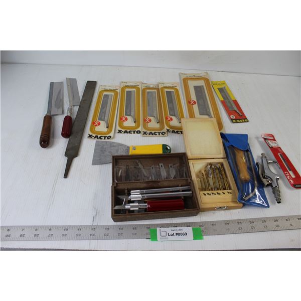 Air Compressor Gun, Exacto Knife Set, Exacto Saw Blades, Paint Scraper