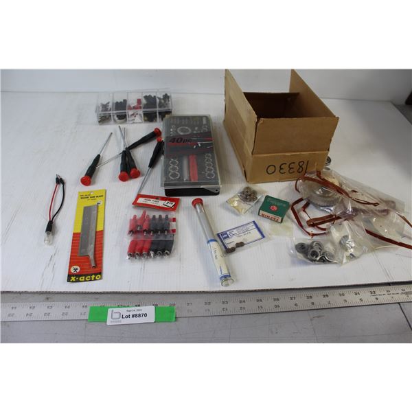 40 Piece Socket Set, Assorted Bearings, (12) Phono Plugs, Exacto Saw Blade, Assorted Tools and hardw