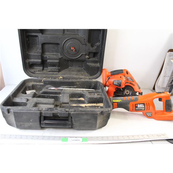 Black and Decker Reciprocating Saw and Circle Saw, Black and Deckar Tool Box, Worklight - All Untest