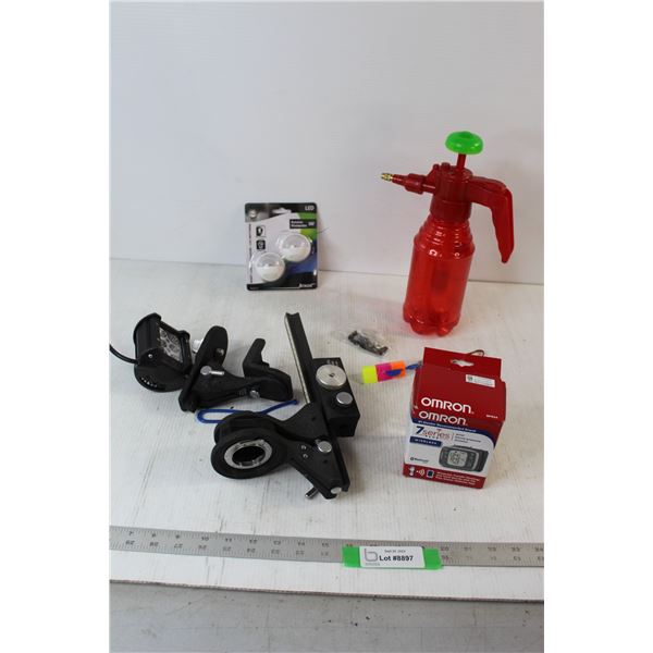 Wrist Blood Pressure Monitor, Pump Spray Bottle, Pack of (2) LED night Lights, Assorted Hardware