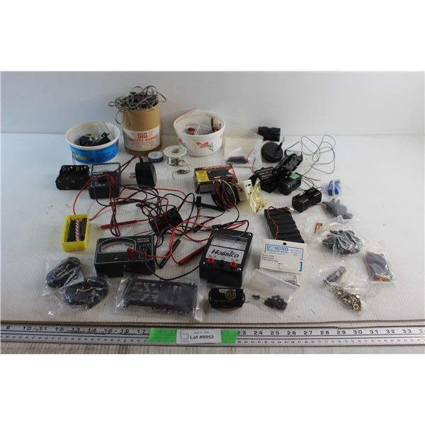 Battery Checker, Voltimeter, Frequency Checker, Wires and Assorted Items