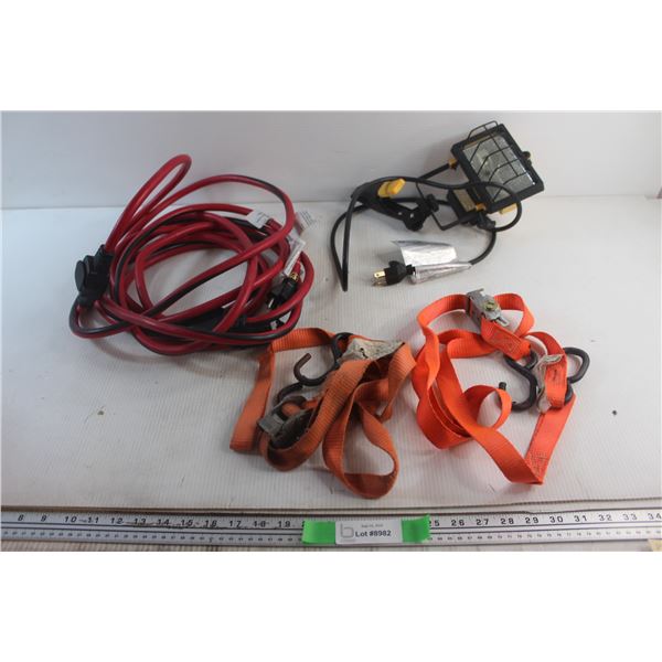 Extension Cord, (2) Ratchet Straps and Construction Light