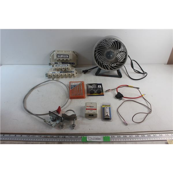 Honeywell Fan, Universal Drill Bits, Swag Hooks, Coaxial Junction Boxes and Assorted Items