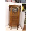 Image 1 : * Antique Curved Glass Lion Footed Oak Cabinet - 32" x 15" x 62"High - Glass Has Break, Missing Hand