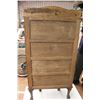 Image 9 : * Antique Curved Glass Lion Footed Oak Cabinet - 32" x 15" x 62"High - Glass Has Break, Missing Hand