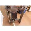 Image 10 : * 15" Saddle, Kenway (Stamped 2801) Rawhide Covered Wood Tree, 6" Gullet Width, 33" Cinch & Stand, H