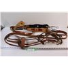Image 1 : Leather Headstall w/ Noseband, Curb Bit & Split Reins, Handmade Vinyl & Leather Bridle