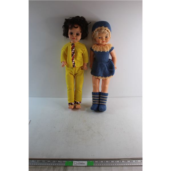 Vintage 1960s Regal Canada 24'' Walking Doll- Model 248T with Blue Bonnet, Dress and Socks - 24'' Mo