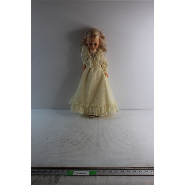 Beautiful 1960s 20'' Regal Doll- Model 207f - Moveable with Original Yellow Gown and Brooch/White Hi