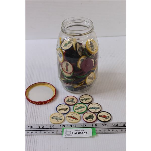Vintage Jello Car Wheels / Coins in Jar - Assorted