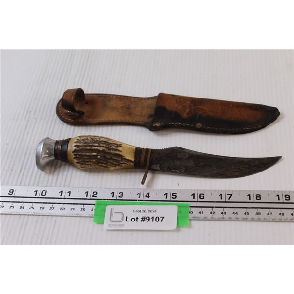 D.S. Made in Germany Hunting Knife w/ Sheath - Some Wear - 9.5" Long