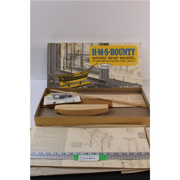 HMS Bounty Wood Ship Model Kit - Appears Complete