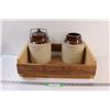 Image 1 : (2) Pickling Crocks (One Missing Lid) in Wood Crate (jars: 10" Tall x 6")