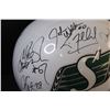 Image 5 : *Saskatchewan Roughriders Helmet 2002 - Signed: # 20, 74, 67, 89, 42, 68, 98, 72, 60, 20, ?)