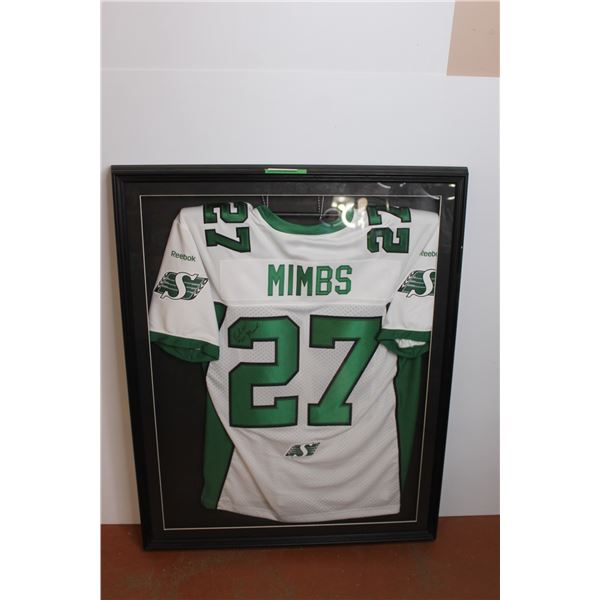 * Mimbs # 27 Saskatchewan Roughriders Jersey Framed & Signed - 40" x 32" x 3"