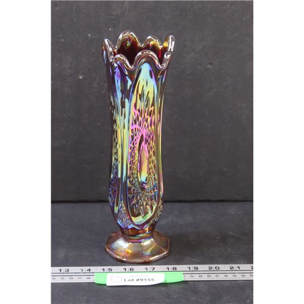 Fenton Marigold Rainbow Carnival Glass Stretch Vase - 10.5" x 3"
