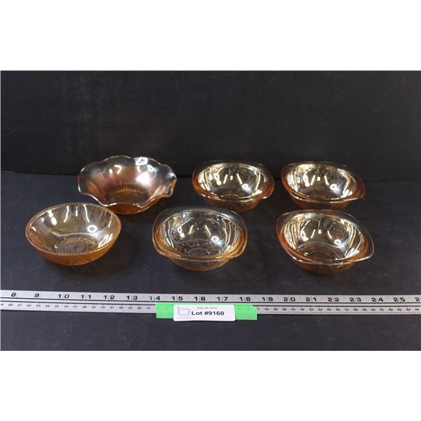 (6) Carnival Glass Dishes - (2) Iris and Herringbone (4) Floragold
