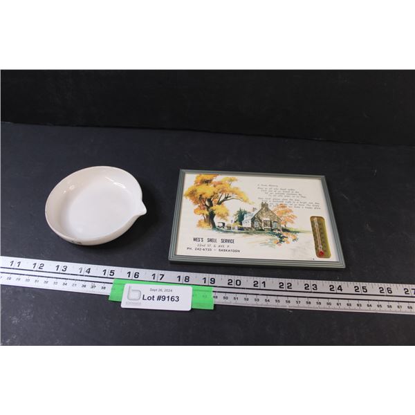 Coors USA White Pouring Dish & Wes's Shell Service Wall Temperature Gauge - Saskatoon