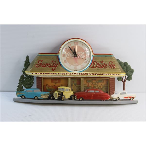 Vintage Coca-Cola Plastic Family Drive in Display with Working Clock - Beautiful Condition Overall
