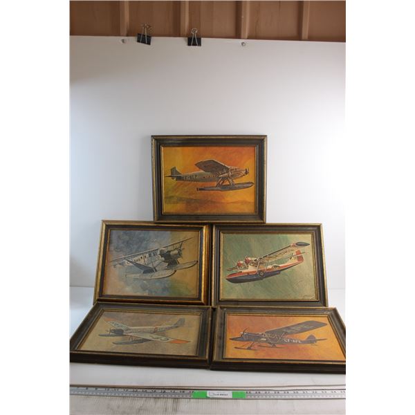Vintage Airplane Prints by Artist Robert Banks- Set of 5 - 17'' Wide x 13'' High - Professionally Fr