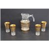 Image 1 : Beautiful Bohemia Crystal Pitcher with 4 Matching Glasses, Trimmed with Gold Leaf
