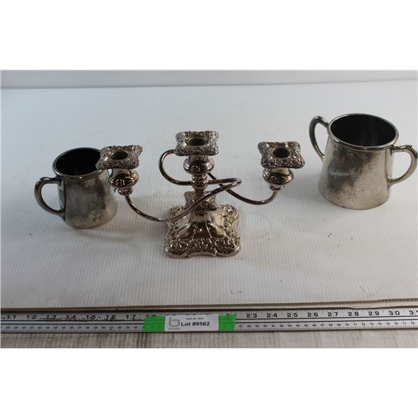 Vintage English Silver Plated Twisted 3 Arm Candle Holder - Very Heavy and Beautiful + Vintage Toron