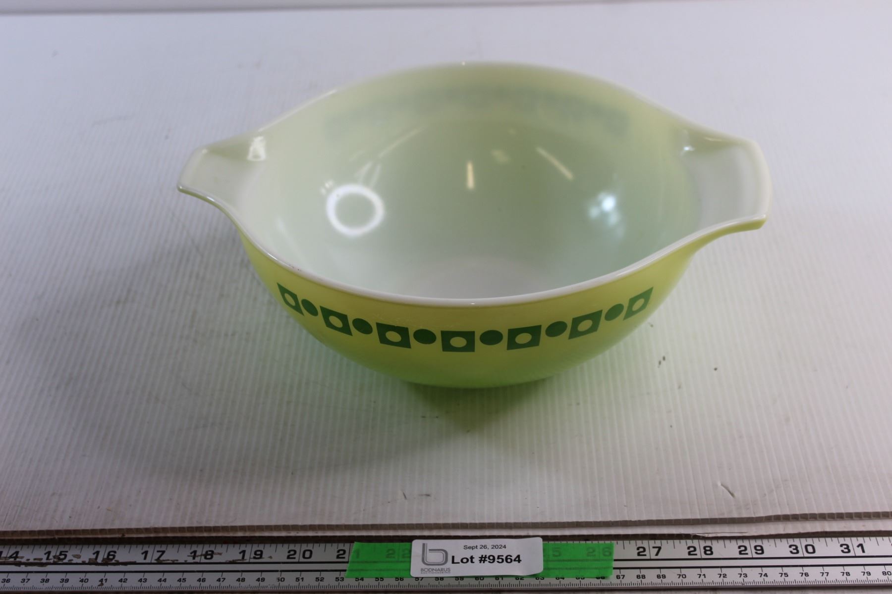 Vintage Pyrex Promotional 444 Green Dot Square Cinderella Mixing Bowl ...