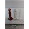 Image 1 : 9'' Glass Vase (Spain) Original and Genuine Recycled Glass plus 2- 8'' Fine Cut Crystal Flower Vases
