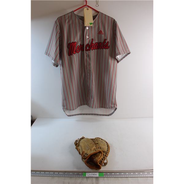 Vintage Saskatoon Merchants Softball Jersey + Winwell Model 780 Trapper Style Glove