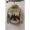 Image 2 : *Cowichan Wool Sweater - Traditional Colours with Thunderbird Design - Handmade - Ladies Small - Goo